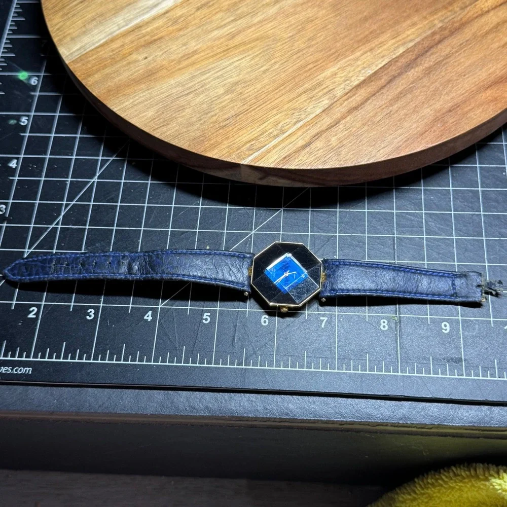 Vintage Fromor Octagonal Quartz Watch Blue Dial Swiss Leather Strap For Parts